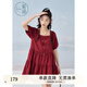 紫涵（ZIHAN）紫涵方領(lǐng)泡泡袖連衣裙夏季新款多巴胺穿搭甜美減齡收腰A字裙 復(fù)古紅 L