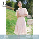 玖姿·安娜蔻幾何印花短袖連衣裙女裝夏休閑歐根紗拼色裙子 花粉紅 S