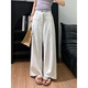 燦圖白色亞麻涼感西裝休閑褲女夏季薄款高腰垂感老錢風(fēng)寬松闊腿褲子 白色 M 【建議105-120斤】