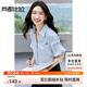 尚都比拉夏季通勤襯衫女光澤感休閑襯衣堆堆袖設(shè)計感V領(lǐng)上衣 藍(lán)色  M 