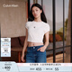 Calvin KleinJeans25春夏女士簡約刺繡時尚ck辣妹正肩羅紋短袖T恤47AB212 101-象牙白 XS