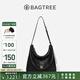 BAGTREE包包樹圖南植鞣牛皮hobo女包2025年新款真皮單肩斜挎包通勤餃子包 檀黑色-中號 高級小眾