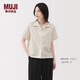無印良品（MUJI）女式 易干彈力泡泡紗開領(lǐng)短袖衫女士襯衫襯衣女款女裝夏季上衣 米白色 M (160/84A)