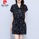 皮爾卡丹（pierre cardin）高端時尚大碼氣質上衣短褲套裝女夏韓版小個子洋氣顯瘦兩件套 黑色【超垂感舒適面料】 2XL 適合120-130斤