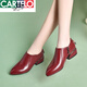 卡帝樂(lè )鱷魚(yú)（CARTELO）媽媽女鞋皮鞋真皮軟底春鞋2026年新款女春秋季舒適軟皮粗跟中.跟 酒紅色 35
