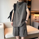 安初夏冰絲無袖t恤男休閑運動套裝夏季學(xué)生青少年連帽時尚背心坎肩一套 灰色 套裝 XL 適合120-150斤