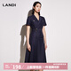 藍(lán)地（LANDI）短袖收腰系帶小西裝套裝上衣女年夏季新款短外套 藏青色 L