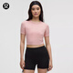 lululemon丨Hold Tight 女士平直下擺緊身短款 T 恤 LW3IGAS 朦朧粉 L /10