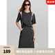 ELLE黑色設計感露肩圓領短袖T恤女2024年夏季新款寬松修身短袖上衣 深灰（上裝） M
