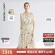朗姿桑蠶絲v領(lǐng)高腰a字碎花裙2025年夏季新款高級感氣質(zhì)中長(cháng)連衣裙 米白色 L