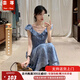 蕓蕁裙子女夏季2025新款韓系藍(lán)色顯白小飛袖系帶印花連衣裙女夏季新款 藍(lán)色[收藏店鋪優(yōu)先發(fā)貨哦] M [100斤-114斤]