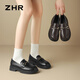 ZHR女鞋厚底增高樂福鞋軟皮舒適通勤金屬扣JK工作鞋單鞋 EH212黑色37