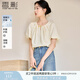 香影【涼感抑菌】新中式泡泡袖t恤女裝2025夏季新款盤扣國風上衣 米黃 M 160/84A/95-110斤