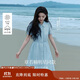 茵曼（INMAN）章若楠同款苧麻女裝娃娃領(lǐng)連衣裙2025春季新品長裙子 淺藍(lán)色 S