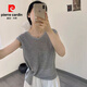 皮爾卡丹（pierre cardin）韓系不規(guī)則T恤打結(jié)冰絲短袖T恤針織衫春夏新款時(shí)尚百搭洋氣上衣 灰色 M 建議95-110斤