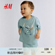 H&M【迪士尼系列】童裝男嬰2件式2025夏新款史迪仔短袖短褲1293805 綠松石色/星際寶貝 100 56 (2-3Y)
