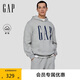 GAP【情人節(jié)】男女裝秋季新款logo印花抓絨寬松套頭連帽衫衛(wèi)衣786923