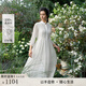 生活在左花仙子2025夏夏新款真絲繡花復(fù)古百搭a字連衣裙女配腰帶 米白色 M