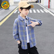 G.DUCKKIDS小黃鴨童裝男童襯衫長(cháng)袖兒童格子襯衫春秋款男孩長(cháng)袖t恤大童秋裝 藍色襯衫 150 建議140-150cm11-12歲