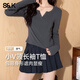班尼路S&K小V領(lǐng)緊身長(cháng)袖T恤女2026年春秋女裝新款潮流簡(jiǎn)約時(shí)尚通勤上衣 深灰#純色 XL