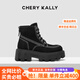 CHERY KALLY【王子璇同款】時(shí)尚馬丁靴女士2025新款真皮粗跟百搭大黃靴女 黑色 37
