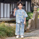 DOMIAMIAKIDS2025新款短袖演出服兒童漢服夏季男童中國(guó)風(fēng)古風(fēng)唐裝女童旗袍 新中式藍(lán)色套裝男 130 【建議身高121-130cm】