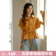 謎秀復(fù)古橘黃棉混紡襯衫2025夏季新款腰間系帶卷袖設(shè)計(jì)慵懶風(fēng)女 復(fù)古橘黃 襯衫 L