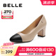 百麗（Belle）高跟鞋女粗跟商場同款氣質(zhì)通勤百搭高跟單鞋B2E1DAQ4 杏色 37 (235mm)