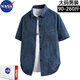 NASA RHUDE夏季短袖襯衫男士休閑寬松上衣服男裝潮牌大碼印花透氣工裝襯衣男 55066藍色 4XL (160-180斤)