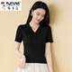 啄木鳥(niǎo)冰絲針織短袖女士薄款夏季新款百搭寬松v領(lǐng)上衣短款t恤高腰打底衫 黑色 XL (建議110-125斤)