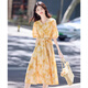 尚靜連衣裙女夏季新款女裝假日風(fēng)印花收腰顯瘦中長(zhǎng)款純棉短袖裙子女