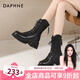 達芙妮（DAPHNE）官方 厚底馬丁靴女2025新款秋季黑色短靴女英倫風小個子靴子女靴 百搭黑【主圖厚底V口-6.5cm】 36