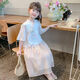 紛資言女童夏裝連衣裙2025新款洋氣兒童裙子夏季國風(fēng)漢服中式公主裙套裝 橘粉色漢服+裙子 110