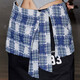 UNIFREE韓版格子半身裙個(gè)性綁帶時(shí)尚百搭疊穿屁簾裙邊 藏藍格子  均碼 