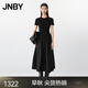 JNBY/江南布衣25夏新品連衣裙優(yōu)雅拼接修身短袖圓領(lǐng)黑裙5P4G13700 001/本黑 S