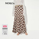 MO&Co.半身裙夏天絲綿羊毛中低腰格紋MBE2SKT050可露麗穿搭 棕色格 S
