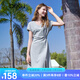百圖betu女裝2025夏季新款連衣裙時(shí)髦連肩袖系帶收腰開(kāi)叉裙子2503D05 淺灰 M