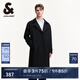 杰克·瓊斯（JACK&JONES）男裝春秋新款時尚潮靜奢風寬松風衣外套闊型翻領(lǐng)中長款大衣高級感 E40 黑色 M 175