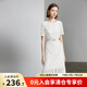顏域短袖碎花連衣裙女裝2024新款夏裝優(yōu)雅氣質(zhì)中長(zhǎng)款蕾絲圓領(lǐng)裙子 白色 L/40