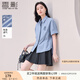 香影學(xué)院風(fēng)藍(lán)色條紋襯衫女短袖2025夏裝新款寬松襯衣翻領(lǐng)慵懶上衣 藍(lán)色 S 155/80A/85-95斤
