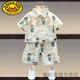 G.DUCKKIDS童裝男童夏裝套裝2025新款洋氣兒童短袖襯衫潮男寶寶痞帥炸街衣服 639短袖套裝 100 【身高95cm左右】