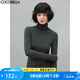 COCOBELLA質(zhì)感PU標(biāo)高領(lǐng)針織衫女秋baby觸感肌底衣彈力打底衫TS129 碳灰色 M