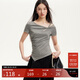 VEROMODA T恤女2025春季新款鏤空設計抽褶不規則開(kāi)叉下擺短袖