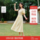 茵曼法式方領(lǐng)鵝黃色連衣裙女年夏季歐若風(fēng)超好看長(cháng)款裙子 淺黃色  S