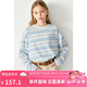 ELLE KIDS春季新款女童圓領(lǐng)復(fù)古藍(lán)白條紋全棉休閑打底衫寬松長(zhǎng)袖T恤上衣