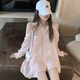 佐敘純欲風(fēng)粉色條紋防曬長(zhǎng)袖襯衫女辣妹性感露肩休閑薄款上衣氣質(zhì)減齡 淺粉 M （95-105斤）