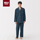 MUJI無(wú)側縫 法蘭絨睡衣 男士家居服 軟棉棉內衣 藏青色5A L