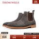 THOM WILLS切爾西男靴冬季軟底英倫真皮反絨休閑短靴翻毛皮男靴高幫皮鞋男 深灰色E454-Y1 41 /7.5碼