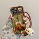 瑪爾扎 可愛(ài)適用蘋(píng)果15手機殼新款iphone16promax女14pro帶支架掛繩13小眾高級感12pro超好看11全包防摔 大視窗 綠條紋底棕KT貓+支架+掛繩 iPhone 15