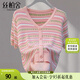 絲柏舍條紋針織衫2025夏裝新款女裝時(shí)尚V領(lǐng)短袖寬松款開衫上衣